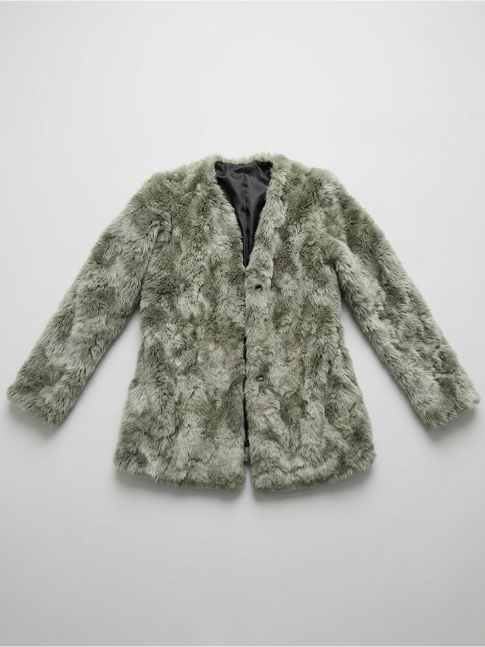 H&M Faux Fur Jacket Grey Green - Like New - Size 6